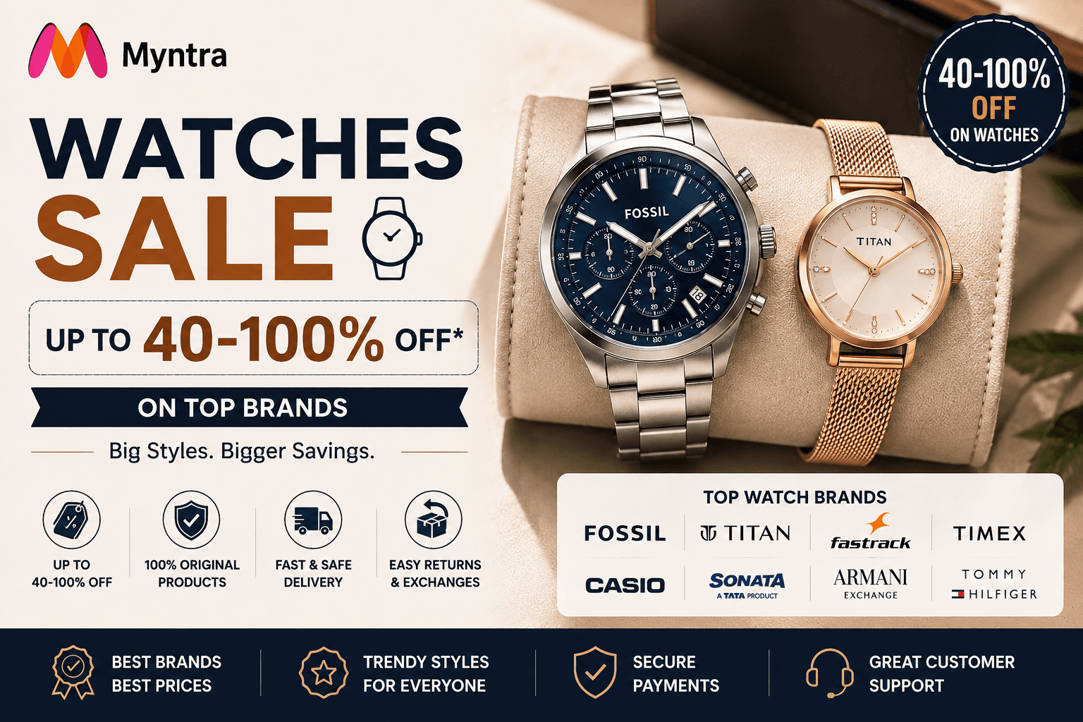 Myntra Watches Sale – Up to 100% Off on Top Brands